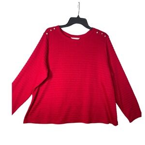Liz Claiborne Women Sweater 1X Red Embellished Button Shoulder Long Sleeve‎ Top